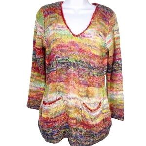 INKED & FADED Colorful Rainbow Colors V-Neck Sweater